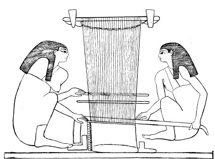 Горизонатлльный египетский ткацкий станок. Рисунок из гробницы