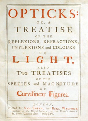 Титульный лист издания «Оптики» 1704 года