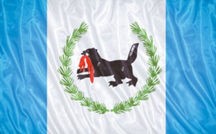 Флаг Иркутской области с изображением фантастического зверя бабра