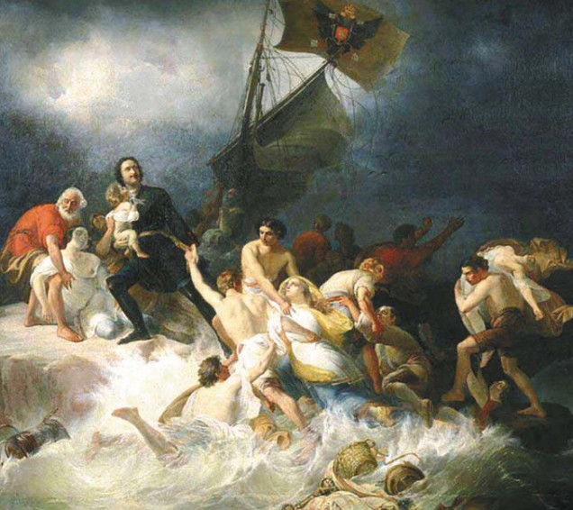 Петр Великий спасает утопающих на Лахте. П. Шамшин. 1844 г.
