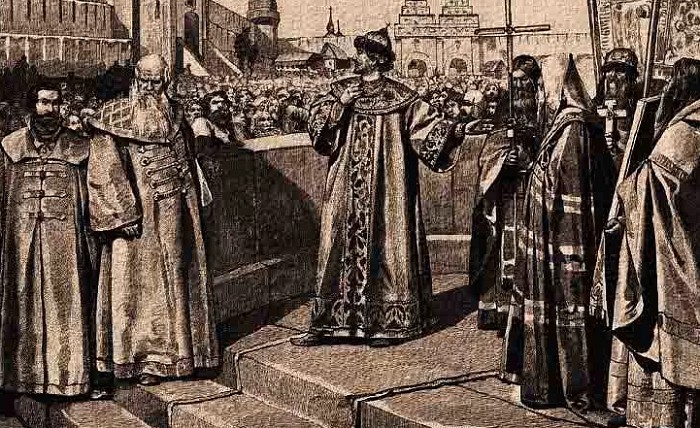 Царь Иоанн IV открывает первый Земский собор своею покаянною речью. К. Лебедев
