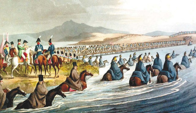 Переправа наполеоновских войск через реку Неман. Д. Кларк. 1816 г.