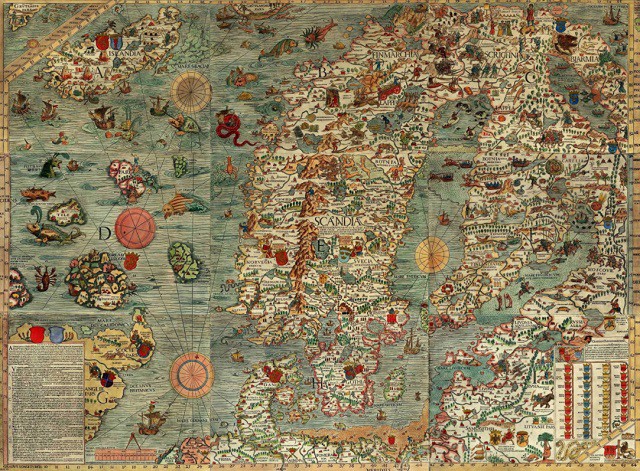Старинная карта средневековой Северной Европы
