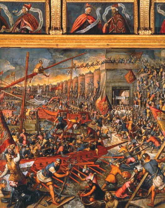 «Крестоносцы штурмуют Константинополь, 1204 г.», средневековая фреска