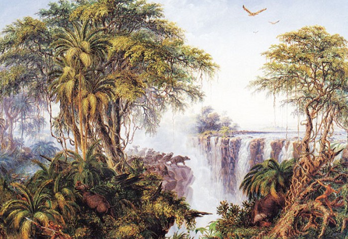 Стадо буйволов у водопада Виктория. Рисунок Т. Бейнса. 1862–1865 гг.
