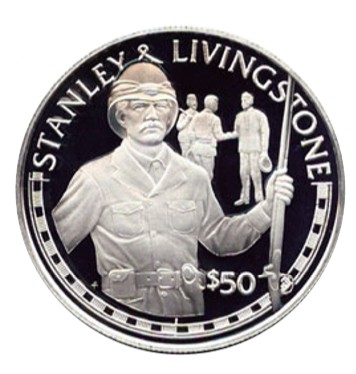 Монета островов Кука, посвященная встрече Ливингстона и Стенли