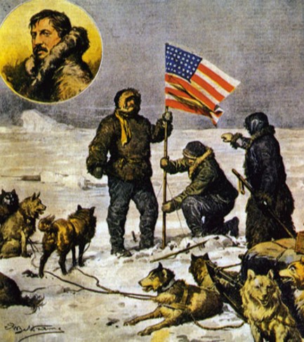 Иллюстрация из американского журнала: Ф. Кук устанавливает флаг США на Северном полюсе