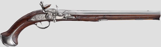 Кремневый казнозарядный магазинный пистолет, сделанный в 1780 г.