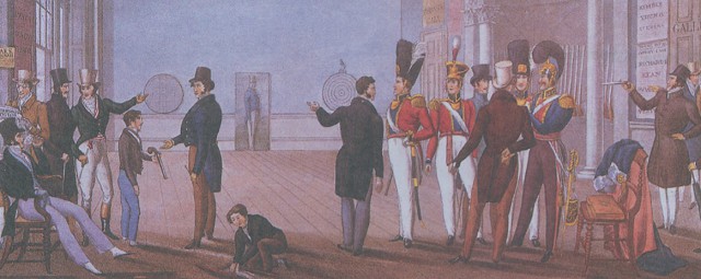 Стрельба становилась модным времяпровождением. Здесь изображен тир в фешенебельном районе Лондона (конец 1820-х годов)