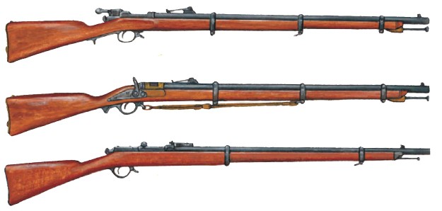 игольчатая винтовка Карле 1867 г., пехотная винтовка Крнка 1869 г., пехотная винтовка Бердана 1870 г.