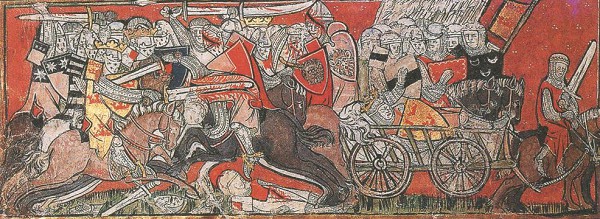 Битва короля Артура. Средневековая миниатюра