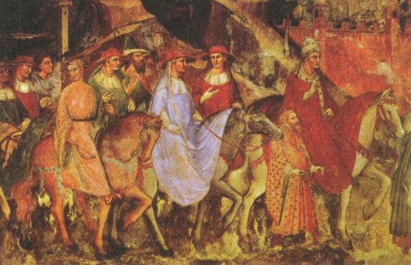 Торжественный въезд Папы Римского Александра III и императора Фридриха Барбароссы в Рим. Фреска. 1407 г.