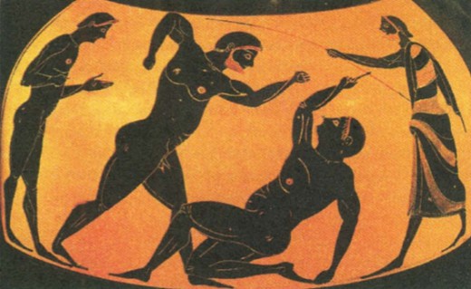 Борьба. Изображение на древнегреческом сосуде