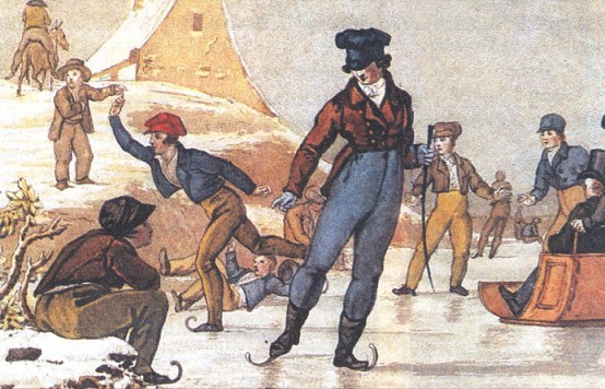 Каток на Неве, каким его увидел художник Е. М. Корнеев в 1812 г.
