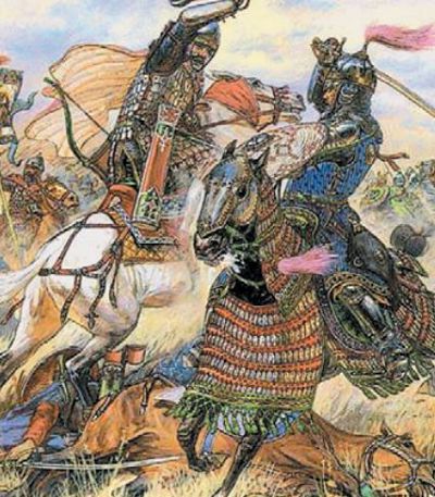 Единоборство русского конного воина с монгольским всадником