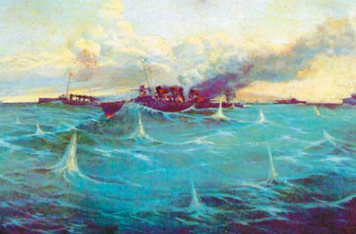 Фрагмент боя русской эскадры с японскими кораблями