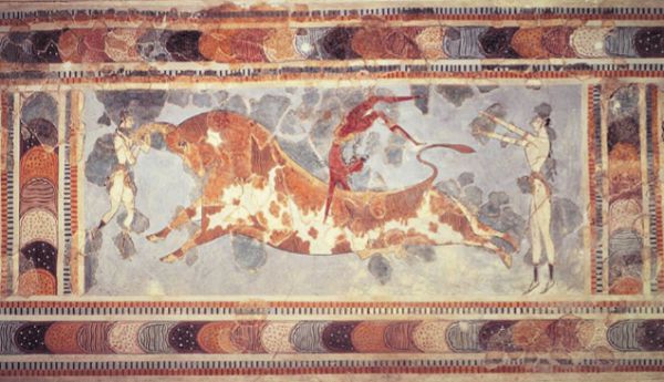 Игры с быком. Фреска из дворца Миноса в Кноссе, Крит