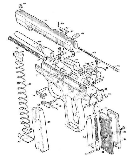 Детали и сборки пистолета CZ-85