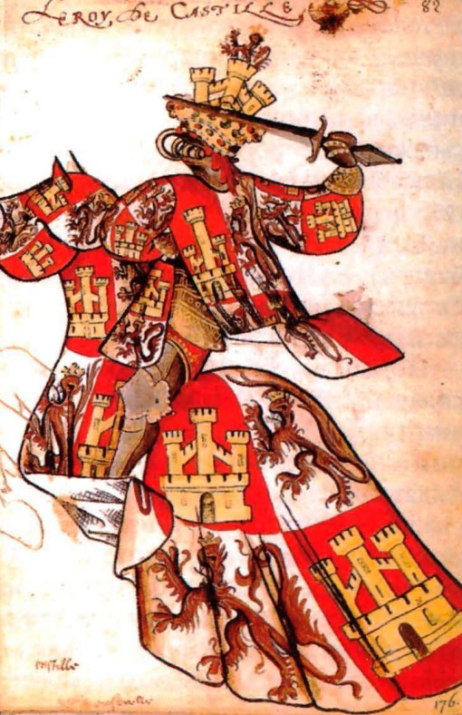 Рыцарь, облачённый в одеяние с гербами Кастилии (замок) и Леона (лев)