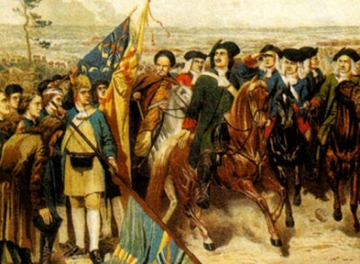 Полтавский бой. Шведы преклоняют знамена перед Петром I