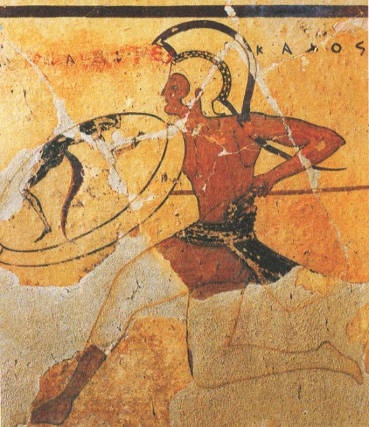 Гоплит. Изображение на античной фреске
