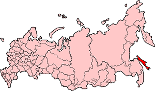 Сахалин на карте России, отмечен красным