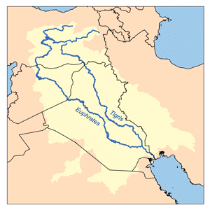 Реки Тигр и Ефрат, образующие Междуречье