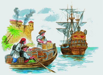 Ограбив город, пираты перевозили свою добычу на корабль