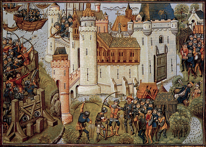 На картине изображена осада средневекового города