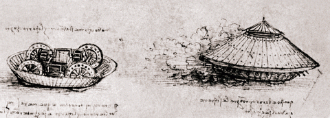 На рисунке Леонардо да Винчи закрытая боевая машина (танк)
