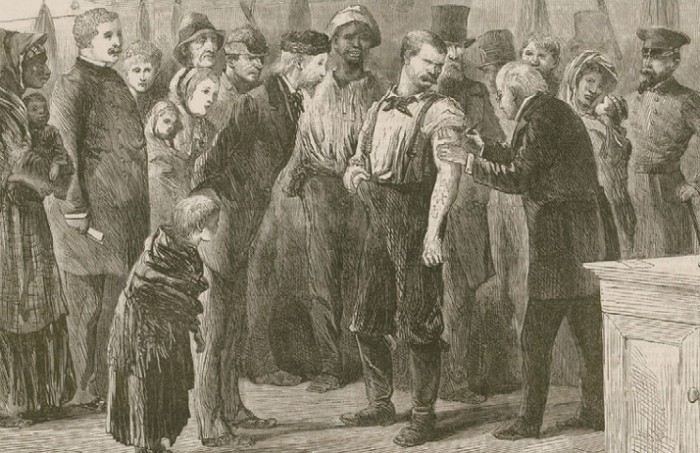 Массовая вакцинация населения против черной оспы. Нью-Йорк, 1872 г.