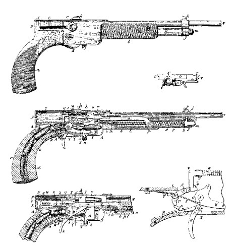 Система самозарядного пистолета, предложенного братьями Клэр