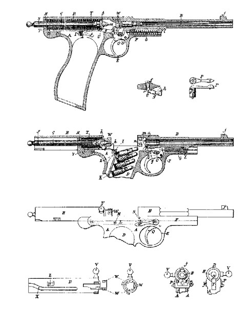 Одна из систем самозарядного пистолета, предложенных А. Шварцлозе