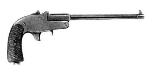 Один из первых отечественных целевых пистолетов — однозарядный 5,6-мм ИОЗ системы Берсенева