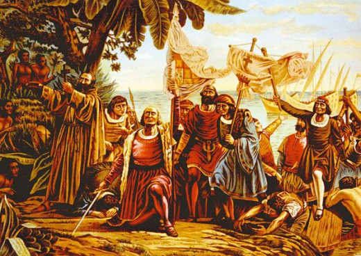 Команда Христофора Колумба ступает на остров Сан-Сальвадор