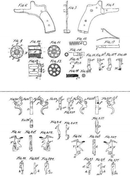 Эскизные чертежи деталей револьвера из патента Нагана