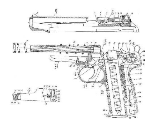 Схема устройства основных частей пистолета АПС