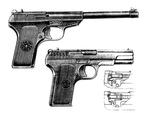 5,6-мм пистолеты Р-4 и Р-3 и схема подвижного патронника пистолета Р-3