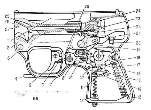 Схема устройства пистолета МСП