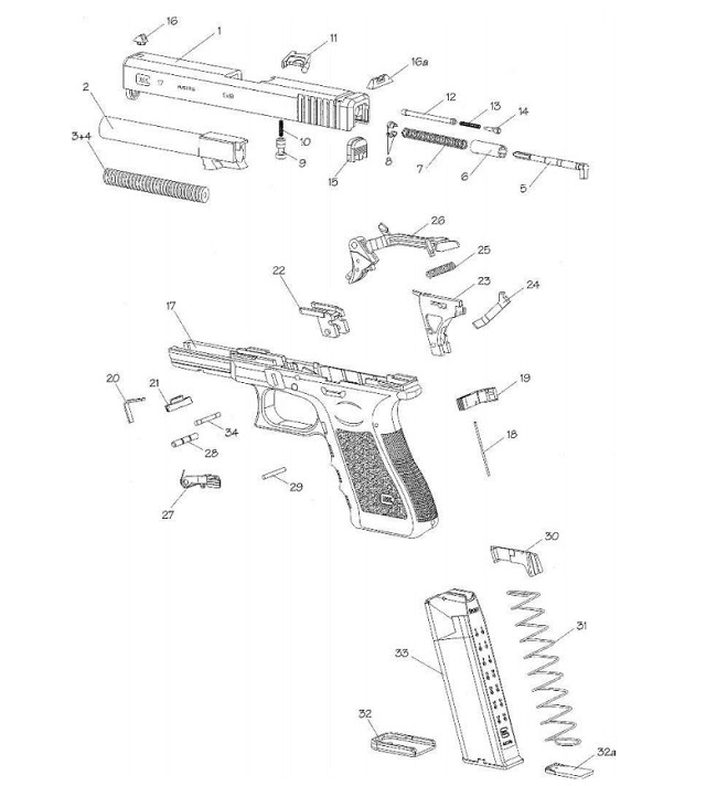 Детали и сборки пистолета «Глок»-17