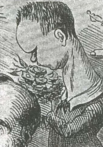 Шарль Бодлер нюхает букет цветов зла. Карикатура. 1858 г.