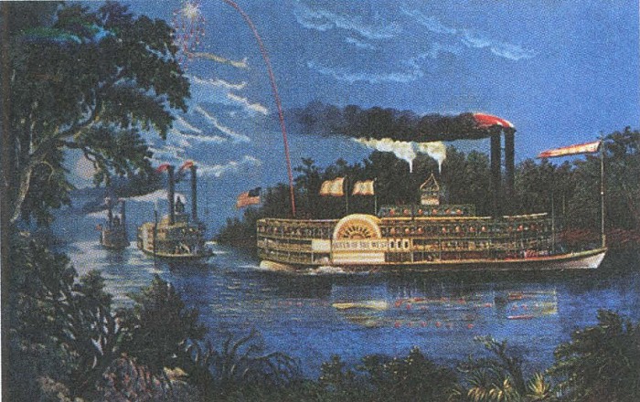 Пароход на Миссисипи. Гравюра. 1866 г.