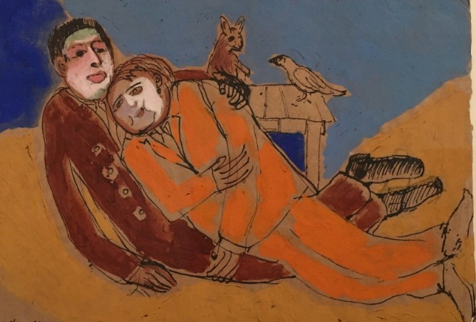 Шагал и Аполлинер. Рисунок М. Шагала