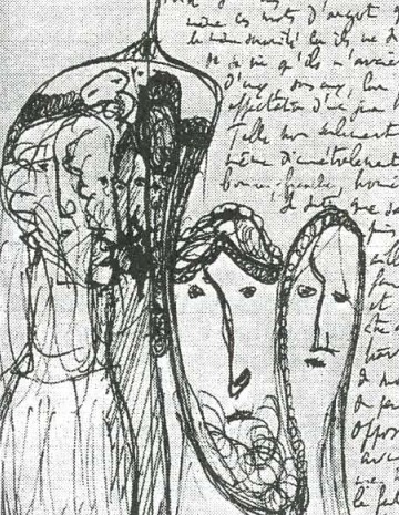 Рисунок М. Пруста в рукописи романа «Под сенью девушек в цвету»