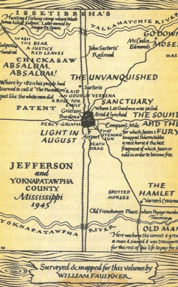 Нарисованная У. Фолкнером карта округа Йокнапатофа