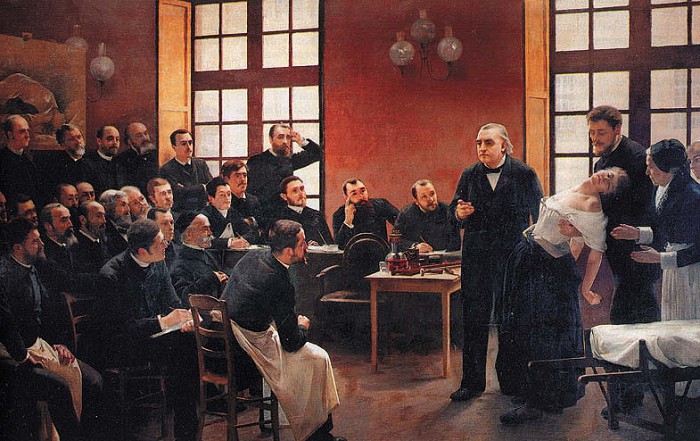 Жан Мартен Шарко демонстрирует искусство гипноза. 1870-е гг.