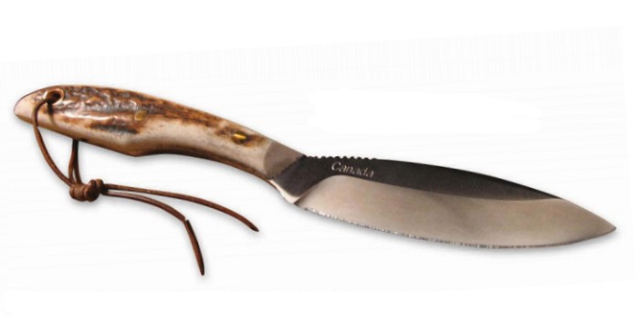 Канадский нож с рукоятью из роговых пластин, прикрепленных к хвостовику