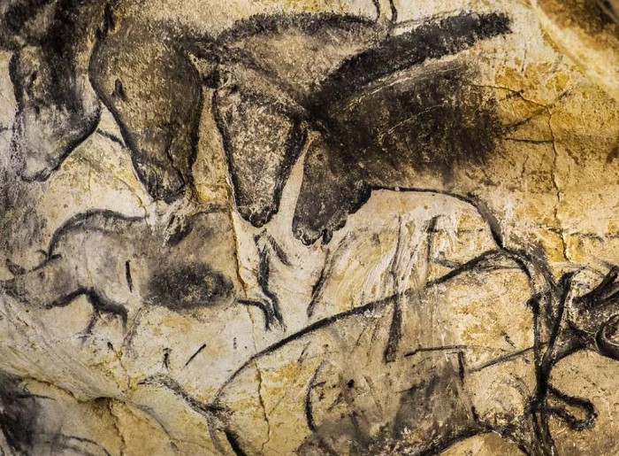 Тарпаны - изображение на стене пещеры Шове. Франция. Ориньякс