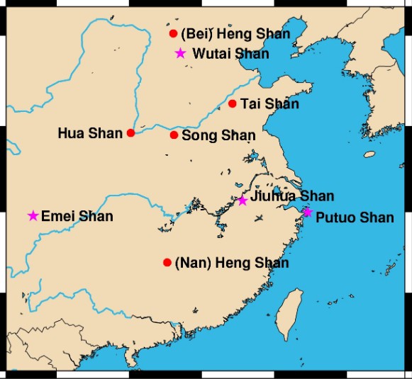 Схема расположения священных гор Китая