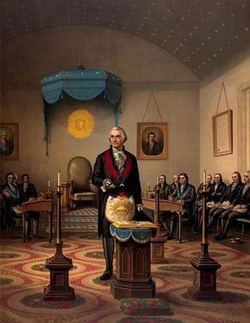 Дж. Вашингтон руководит ритуалом в масонской ложе. С картины начала XIX в.